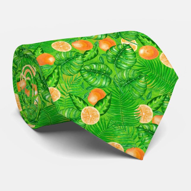 Corbata Naranjas y hojas tropicales (Enrollado)