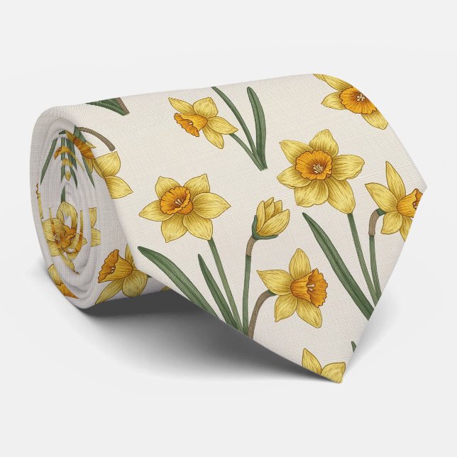 Corbata Narciso Amarillo Alegre Flor de Primavera (Enrollado)