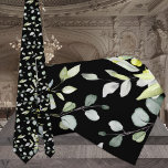 Corbata Nata de cuello del Boda de vegetación de eucalipto<br><div class="desc">Una corbata de cuello boda negra y verde con eucaliptos pintados de color agua contra un fondo negro puro.</div>