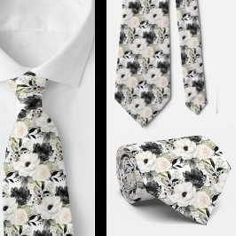 Corbata Nata de cuello formal floral de color blanco y neg