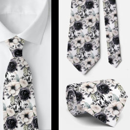 Corbata Nata de cuello formal floral de color blanco y neg