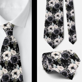Corbata Nata de cuello formal floral de color blanco y neg