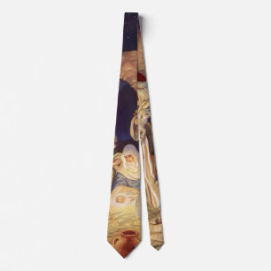 Corbata Natividad navideña vintage, 3 pastores y Jesús