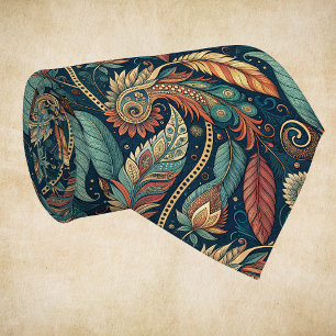 Corbata Nativo americano Feather Swirl Terra Cotta Verde a