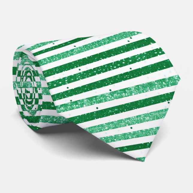 Corbata Nature Green White Horizontal Glitter Stripes (Enrollado)