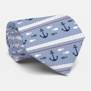 Corbata Náutica de Pescado Barco Rojo Blanco Azul