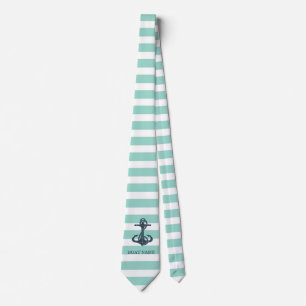 Corbata Náutico,Ancla,Rayas Verde Menta