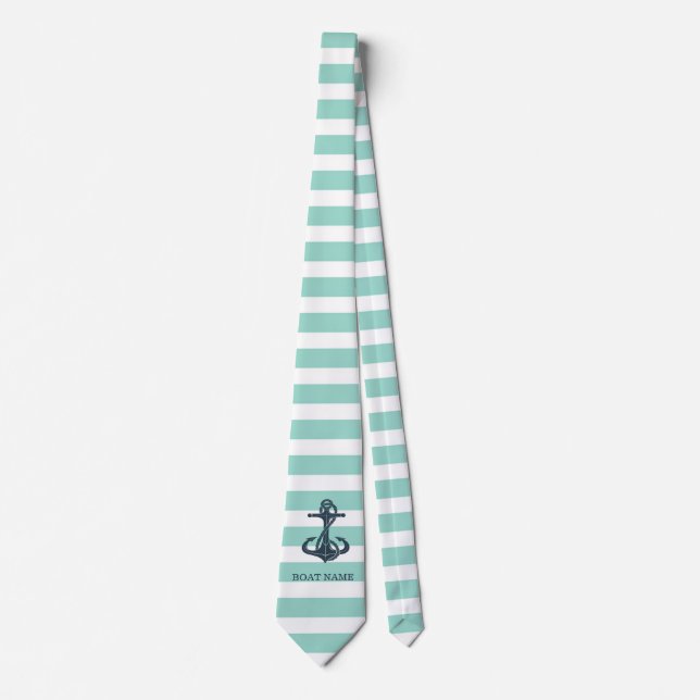 Corbata Náutico,Ancla,Rayas Verde Menta (Anverso)