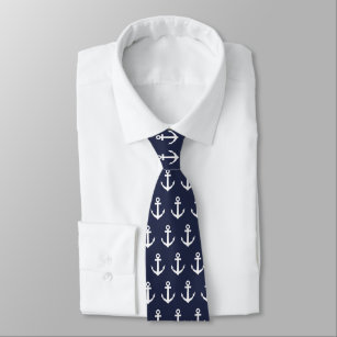 Corbata Nave azul y blanco patrón de anclaje náutico atadu