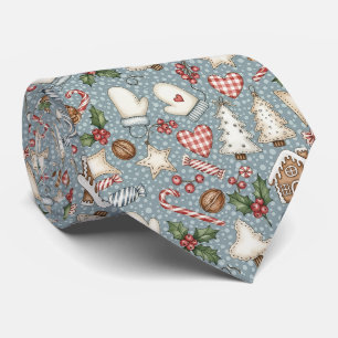 Corbata Navidad acogedora de jengibre con bastones de cara