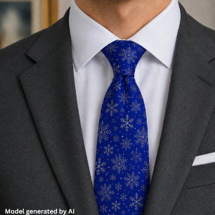 Corbata Navidad Azul Marino con Copos de Nieve Elegantes
