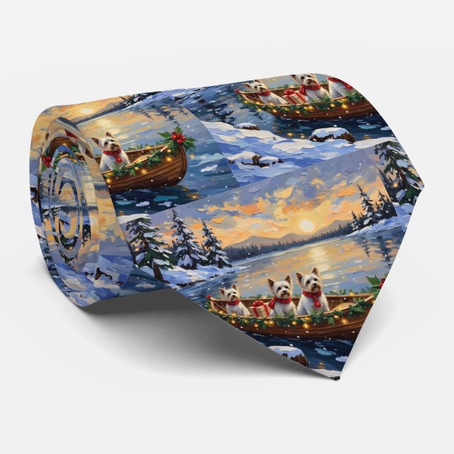 Corbata Navidad Bichon Frise Barco Fiesta (Enrollado)