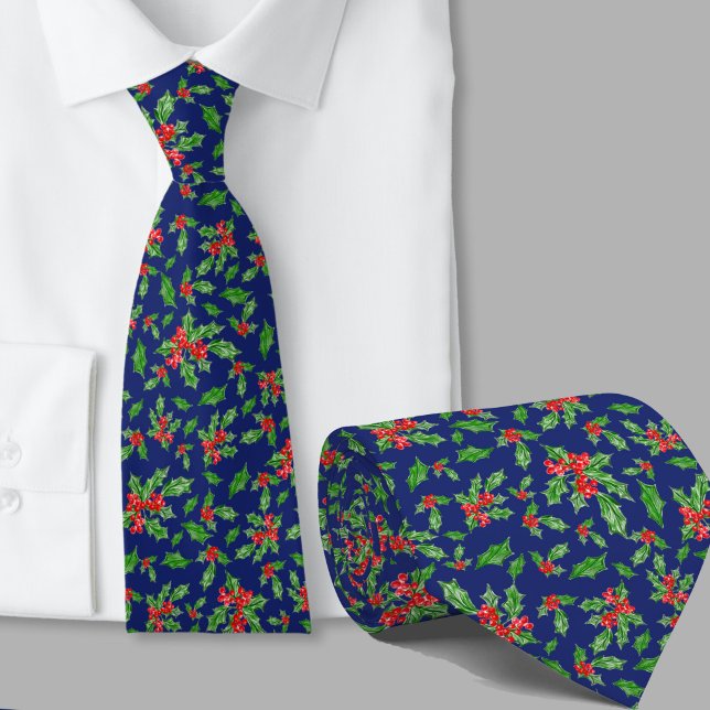 Corbata Navidad caprichosa de acebo azul, rojo y verde (Subido por el creador)