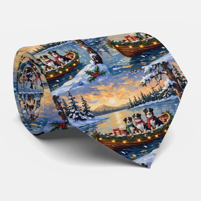 Corbata Navidad con Barco de Pastor Australiano (Enrollado)
