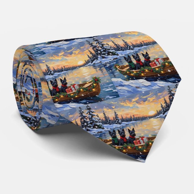 Corbata Navidad con Barco de Terrier Escocés (Enrollado)