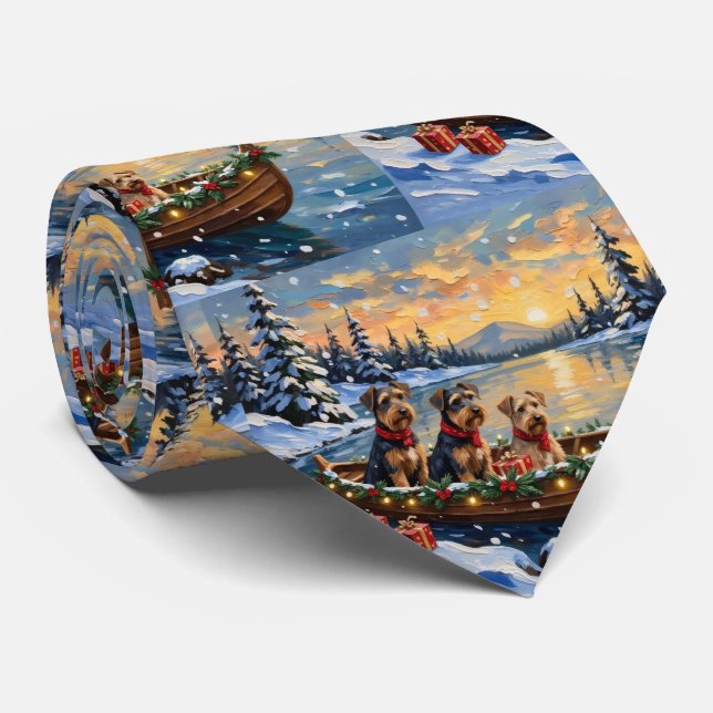 Corbata Navidad con Barco Terrier Airedale (Enrollado)
