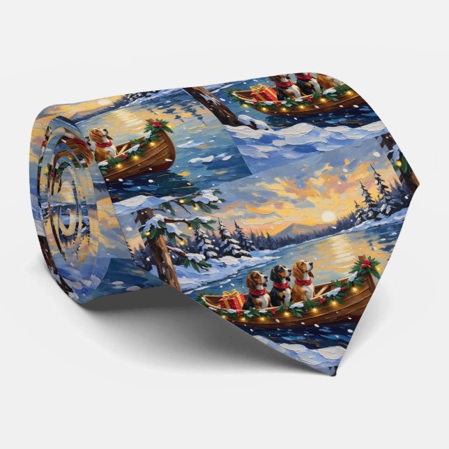 Corbata Navidad con Basset Hound en Barco (Enrollado)