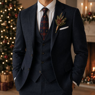 Corbata Navidad Copo de Nieve Tartán Burgundy Azul Marino