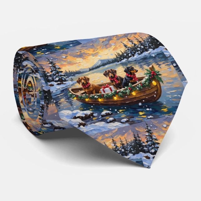 Corbata Navidad de Dachshund en Barco (Enrollado)