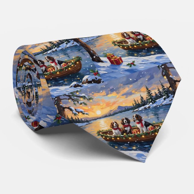 Corbata Navidad en Barco con Brittany Spaniel (Enrollado)