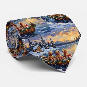 Corbata Navidad en Barco con Goldendoodle