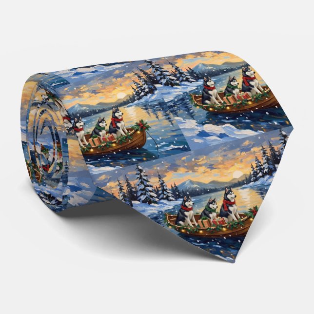 Corbata Navidad en Barco con Husky Siberiano (Enrollado)