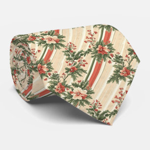 Corbata Navidad Floral Cabaña Rojo Verde Diagonal