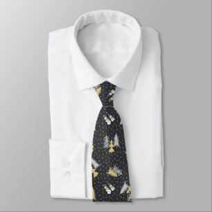 Corbata Navidad - Muñecos de nieve y árboles - azul median