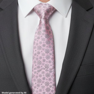 Corbata Navidad Rosa Suave con Copos de Nieve Elegantes