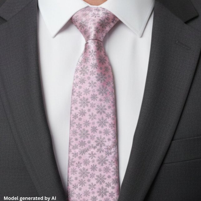 Corbata Navidad Rosa Suave con Copos de Nieve Elegantes (Subido por el creador)