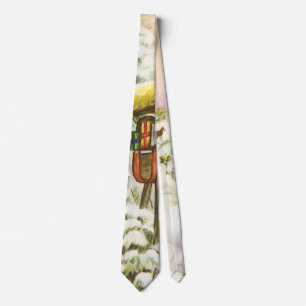 Corbata Navidad Vintage, buzones en paisaje invernal
