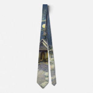 Corbata Navidad Vintage, Iglesia de Invierno en la Nieve c