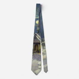 Corbata Navidad vintage, Iglesia de Invierno en Nieve con 