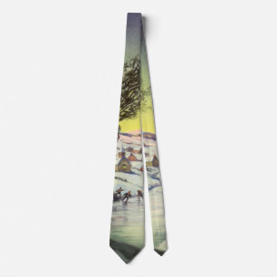Corbata Navidad Vintage, Lago Congelado con Patinadores so