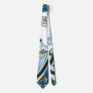 Corbata Navidad Vintage, Santa Claus Azul con Bola de Niev