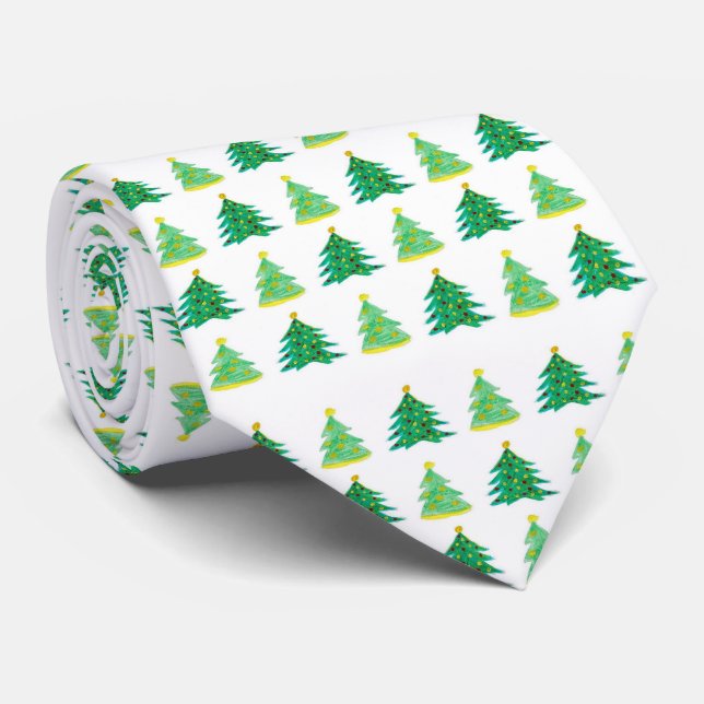 Corbata Navidades acuarela árbol de Navidad (Enrollado)