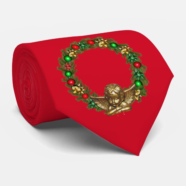 Corbata Navidades Angel y Wreath Red (Enrollado)