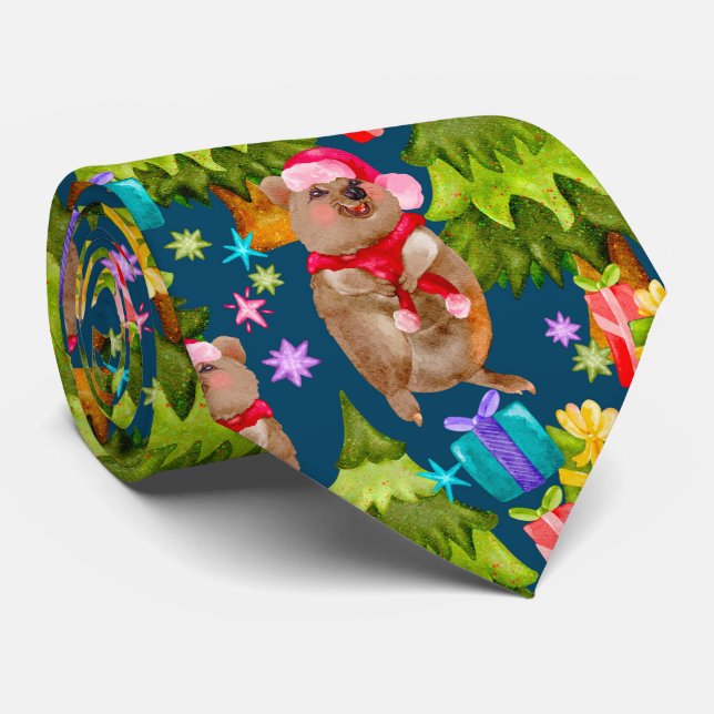 Corbata Navidades azules de Cute Quokka (Enrollado)