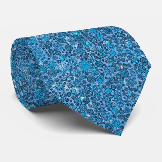 Corbata Navidades Blue Snowflakes Elegantes Vacaciones (Enrollado)