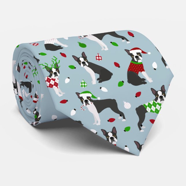 Corbata Navidades Boston Terrier (Enrollado)