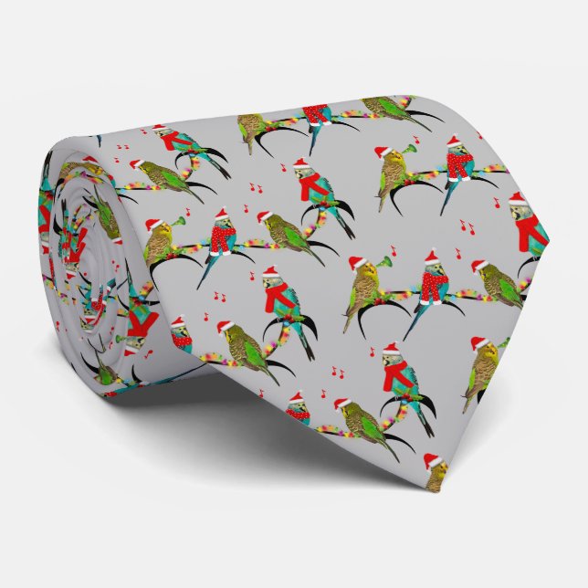 Corbata Navidades Budgie Frenzy Tie (Gris) (Enrollado)