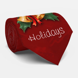 Corbata Navidades campanas y Holly deja rojo