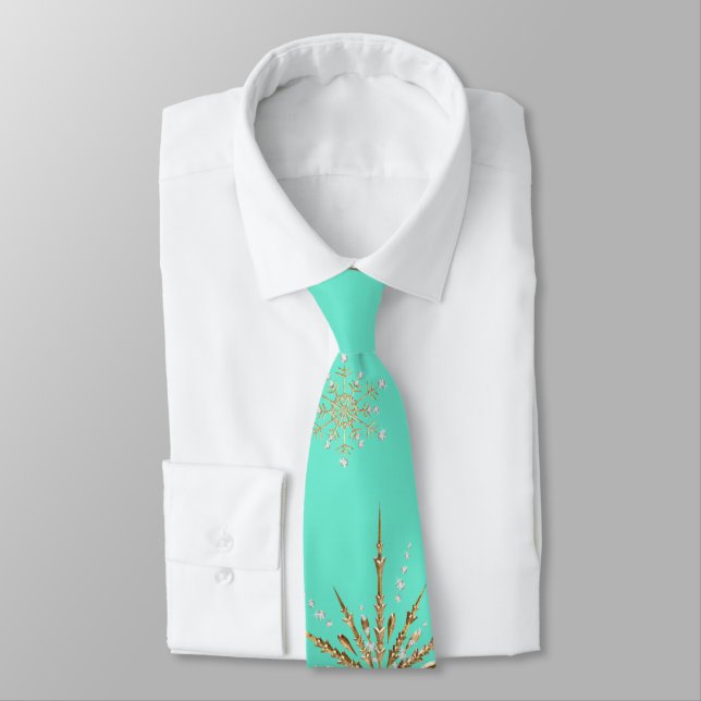 Corbata Navidades Copos de nieve Aqua y vacaciones de oro (Atado)