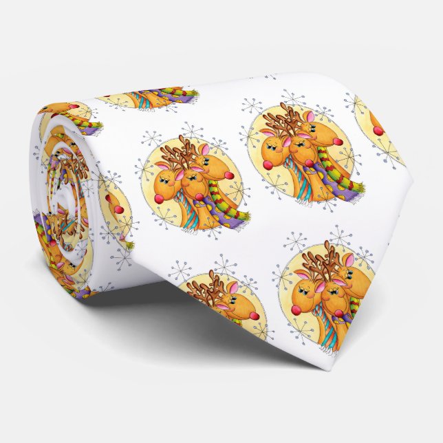 Corbata Navidades cortos renos con escarbas y estrellas (Enrollado)