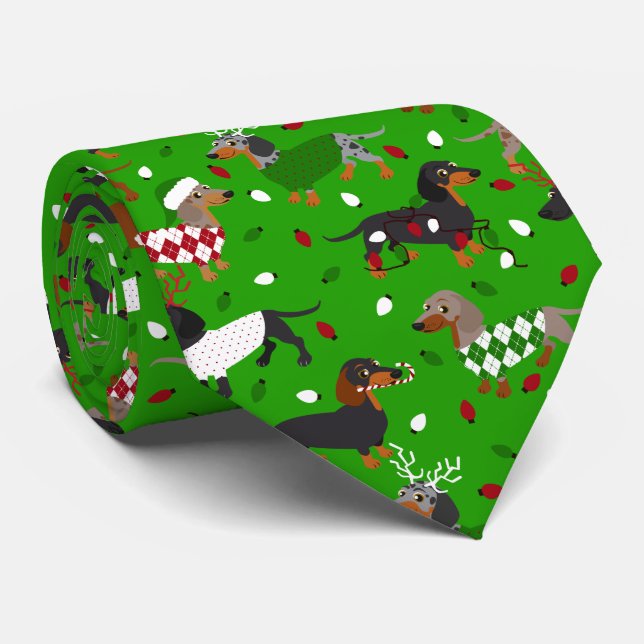 Corbata Navidades Dachshund Todos Los Abrigos Agujero (Enrollado)
