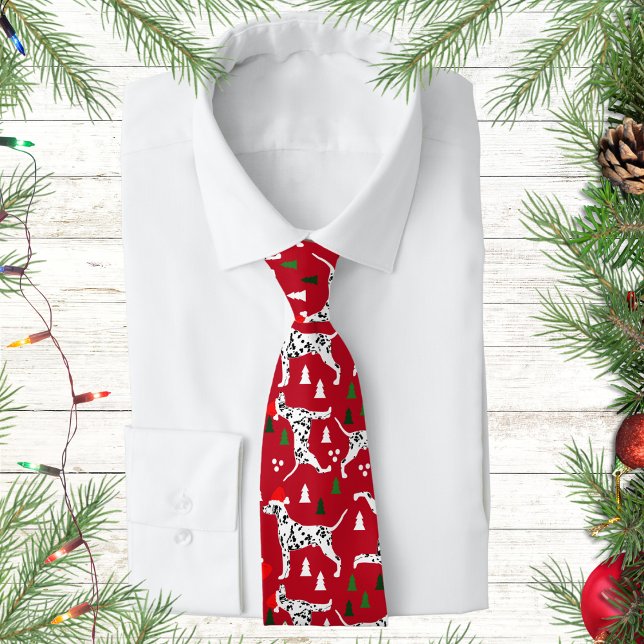 Corbata Navidades dálmatas festejan perros Red Santa Hat (Dalmatian Dog Christmas Holiday Santa Hat Necktie Tie)