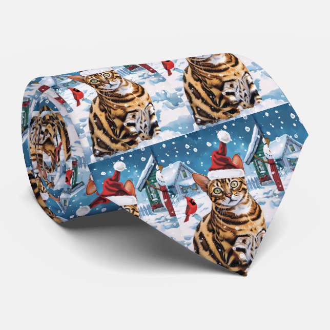 Corbata Navidades de Bengala Cat Winter Wonderland disfrut (Enrollado)