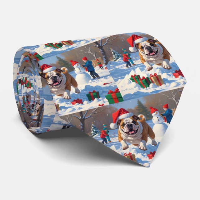 Corbata Navidades de bulldog celebran escena de nieve