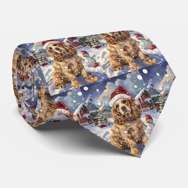 Corbata Navidades de Cocker Spaniel Winter Wonderland (Enrollado)