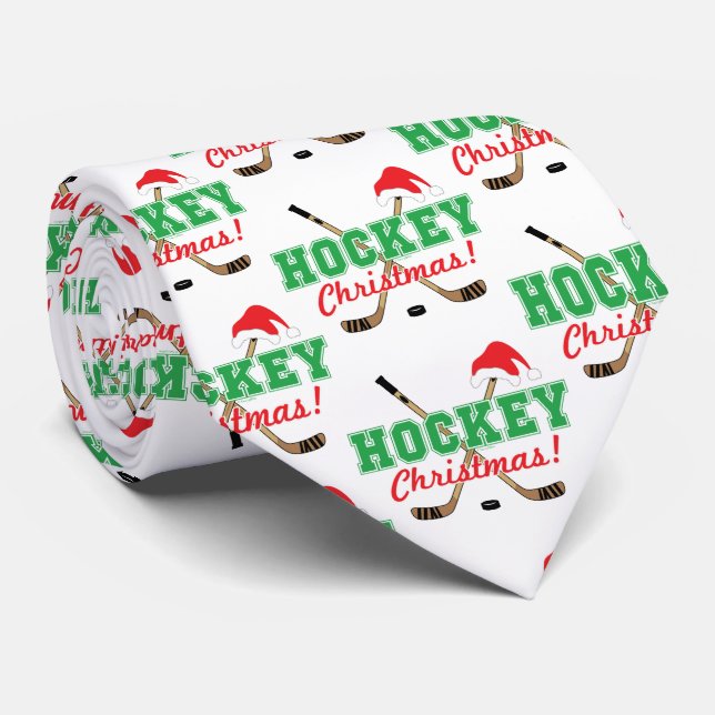Corbata Navidades de hockey pegan a Santa Hat (Enrollado)